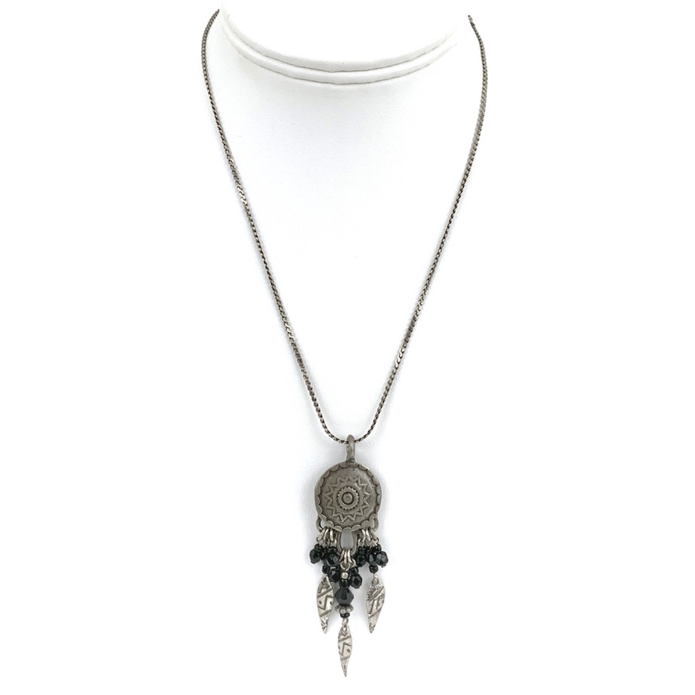 Pewter Pendant Necklace South Western Black Bead